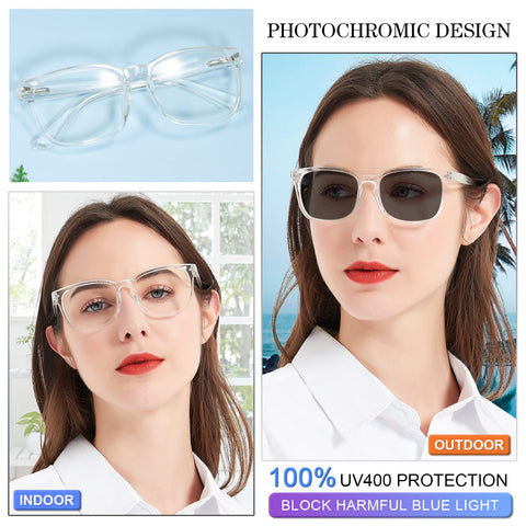 MARE AZZURO Photochromic Reading Glasses Women Blue Light Blocking Square Readers 1.0 to 4.0