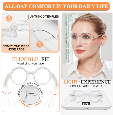 MARE AZZURO Round Reading Glasses 1.0 Women Stylish Readers 0 1.00 1.25 1.50 1.75 2.00 2.25 2.50 2.75 3.00 3.50 4.00 5.00 6.00