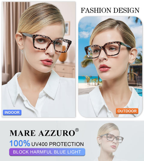 MARE AZZURO No Line Bifocal Reading Glasses Women Oversized Blue Light Blocking Readers