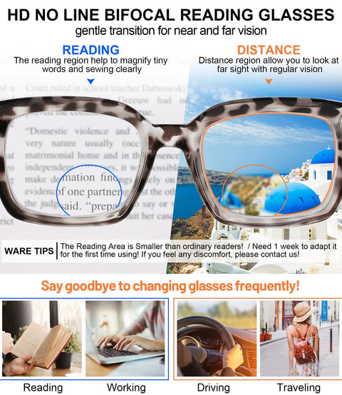 MARE AZZURO No Line Bifocal Reading Glasses Women Oversized Blue Light Blocking Readers