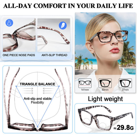 MARE AZZURO No Line Bifocal Reading Glasses Women Oversized Blue Light Blocking Readers