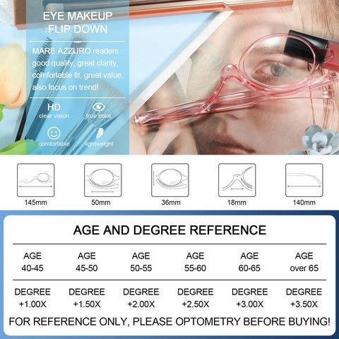 MARE AZZURO Eye Makeup Reading Glasses Women Folding Cosmetic Readers 1.0 to 6.0