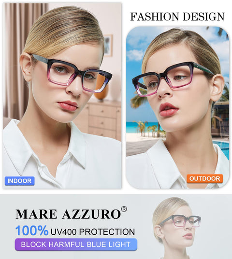 MARE AZZURO No Line Bifocal Reading Glasses Women Oversized Blue Light Blocking Readers