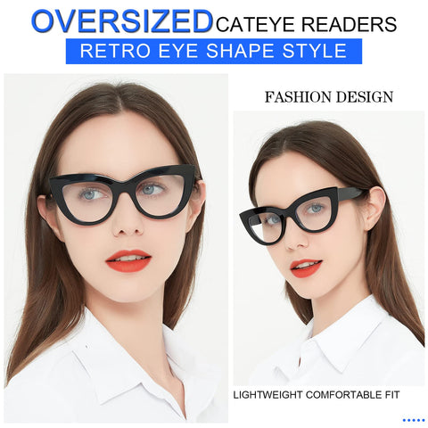 MARE AZZURO Retro Cat Eye Reading Glasses Women Large Frame Readers (1.0-6.0)