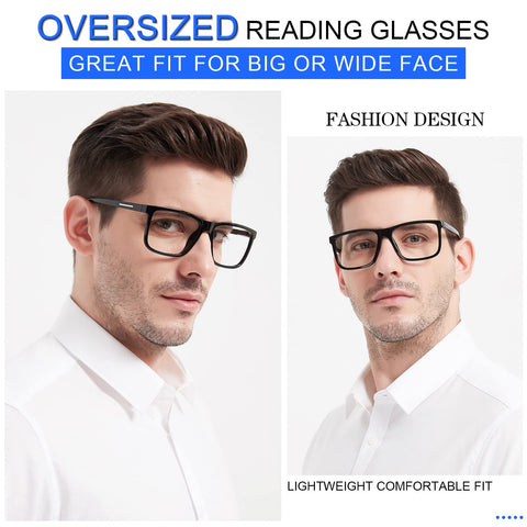 MARE AZZURO Oversized Square Reading Glasses Men Big Readers