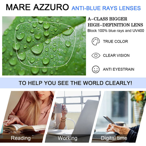 MARE AZZURO Blue Light Blocking Reading Glasses Women Computer Reader Texture