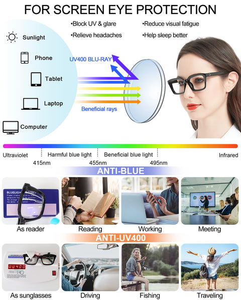 MARE AZZURO New Photochromic Bifocal Reading Glasses Women Blue Light Blocking Oversized Sun Readers