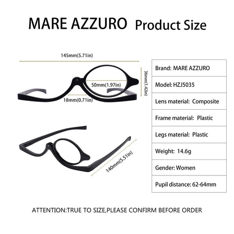 MARE AZZURO Eye Makeup Reading Glasses Women Folding Cosmetic Readers 1.0 to 6.0