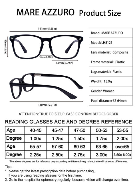 MARE AZZURO Blue Blocking Reading Glasses Women Computer Readers 0 1.0 1.25 to 6