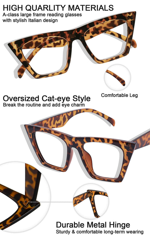 MARE AZZURO Oversized Reading Glasses For Women Cat Eye Readers  Fashionable