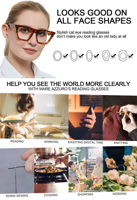 MARE AZZURO Oversized Reading Glasses For Women Cat Eye Readers  Fashionable