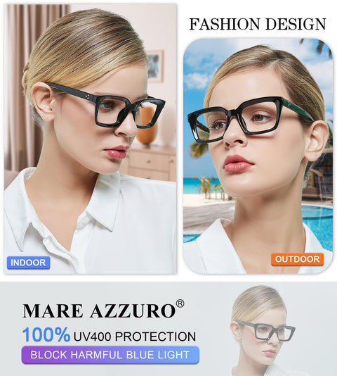 MARE AZZURO No Line Bifocal Reading Glasses Women Oversized Blue Light Blocking Readers