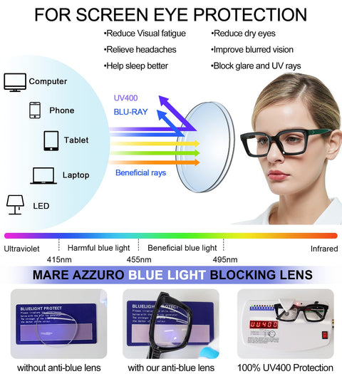 MARE AZZURO No Line Bifocal Reading Glasses Women Oversized Blue Light Blocking Readers