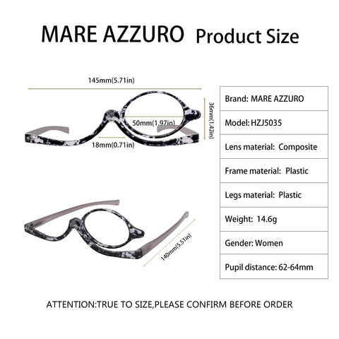 MARE AZZURO Eye Makeup Reading Glasses Women Folding Cosmetic Readers 1.0 to 6.0