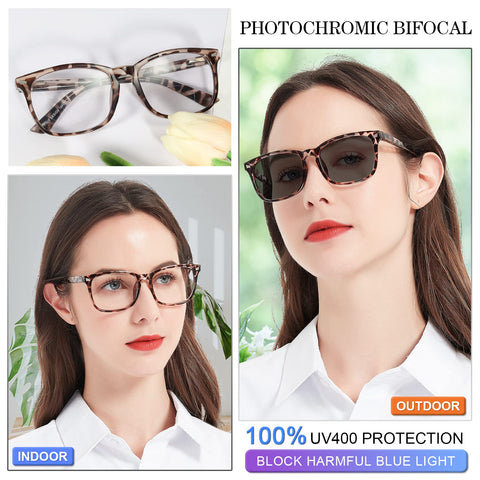 MARE AZZURO Photochromic Bifocal Reading Glasses Women Blue Light Blocking Readers Sunglasses