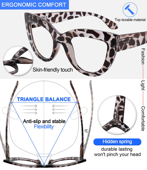 MARE AZZURO Retro Cat Eye Reading Glasses Women Large Frame Readers (1.0-6.0)