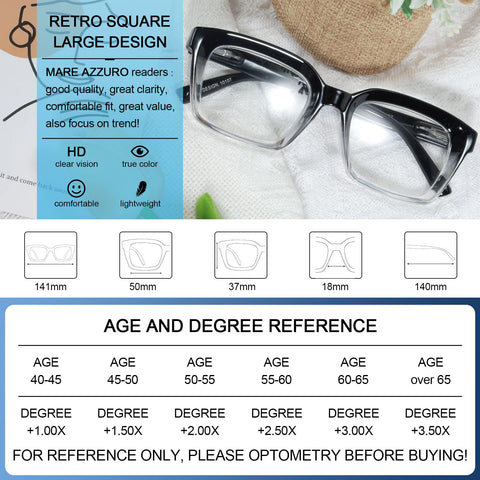 MARE AZZURO Oversized Reading Glasses For Women Stylish Readers Black Blue Coffee