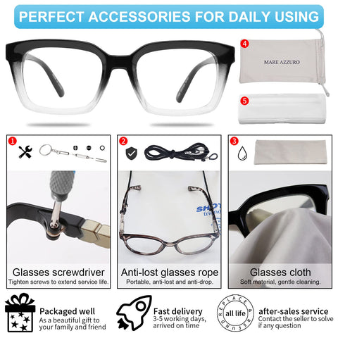 MARE AZZURO Oversized Reading Glasses For Women Stylish Readers Black Blue Coffee