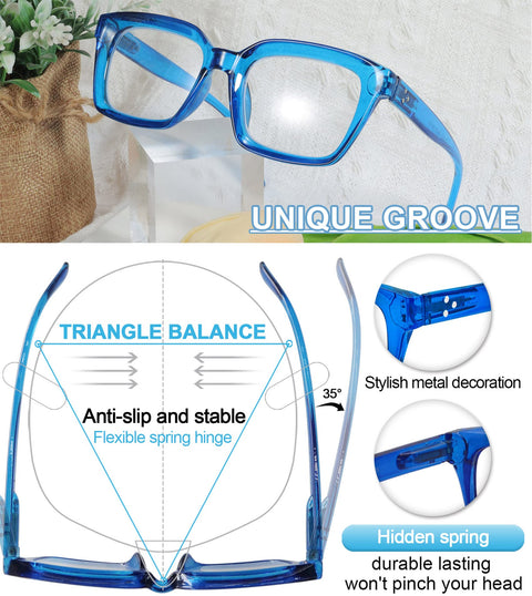 MARE AZZURO Oversized Reading Glasses For Women Stylish Readers Black Blue Coffee