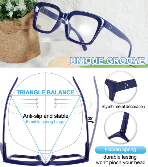 MARE AZZURO Oversized Reading Glasses For Women Stylish Readers Black Blue Coffee