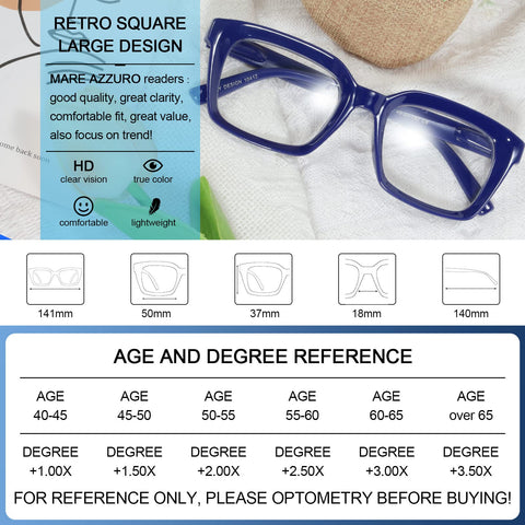 MARE AZZURO Oversized Reading Glasses For Women Stylish Readers Black Blue Coffee