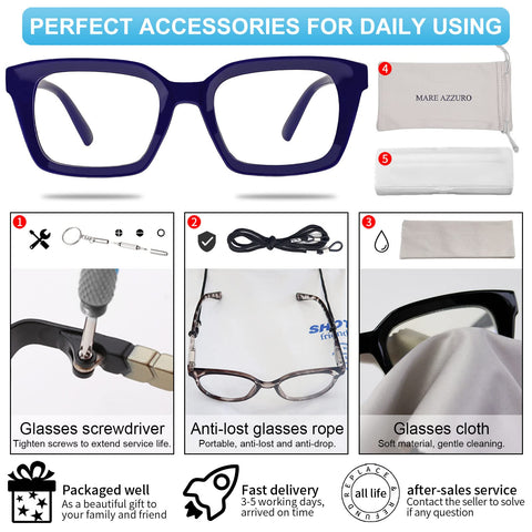 MARE AZZURO Oversized Reading Glasses For Women Stylish Readers Black Blue Coffee