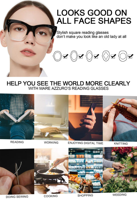 MARE AZZURO Oversized Reading Glasses For Women Trendy Large Readers 0 1.0 1.25 1.5 1.75 2.0 2.25 2.5 2.75 3.0 3.5 4.0 5.0 6.0