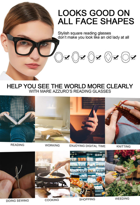 MARE AZZURO Oversized Reading Glasses For Women Trendy Large Readers 0 1.0 1.25 1.5 1.75 2.0 2.25 2.5 2.75 3.0 3.5 4.0 5.0 6.0