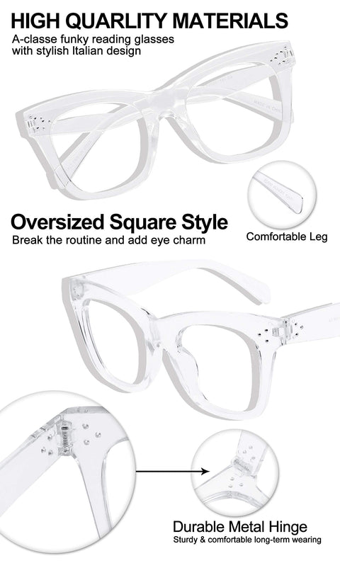 MARE AZZURO Oversized Reading Glasses For Women Trendy Large Readers 0 1.0 1.25 1.5 1.75 2.0 2.25 2.5 2.75 3.0 3.5 4.0 5.0 6.0
