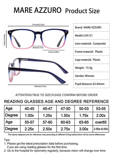 MARE AZZURO Blue Blocking Reading Glasses Women Computer Readers 0 1.0 1.25 to 6