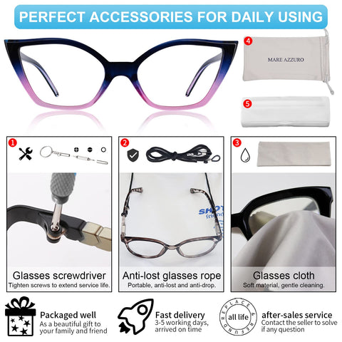 Cat Eye Reading Glasses For Women Retro Cute Readers MARE AZZURO  0 1.0 1.25 1.5 1.75 2.0 2.25 2.5 2.75 3.0 3.5 4.0 5.0 6.0