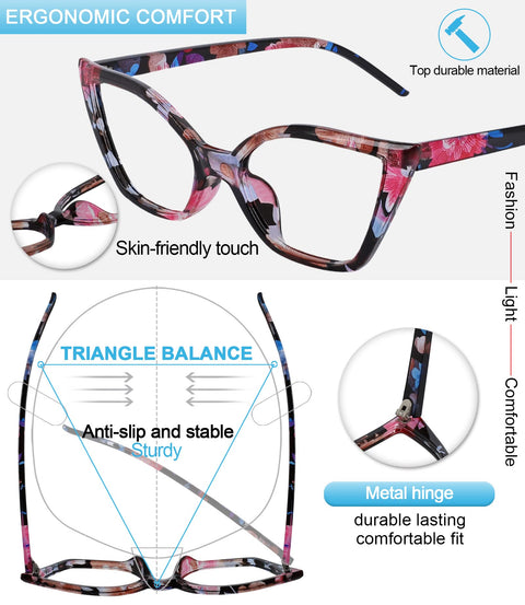 Cat Eye Reading Glasses For Women Retro Cute Readers MARE AZZURO  0 1.0 1.25 1.5 1.75 2.0 2.25 2.5 2.75 3.0 3.5 4.0 5.0 6.0