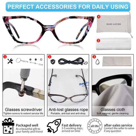 Cat Eye Reading Glasses For Women Retro Cute Readers MARE AZZURO  0 1.0 1.25 1.5 1.75 2.0 2.25 2.5 2.75 3.0 3.5 4.0 5.0 6.0