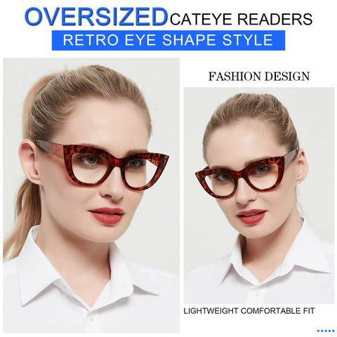 MARE AZZURO Retro Cat Eye Reading Glasses Women Large Frame Readers (1.0-6.0)