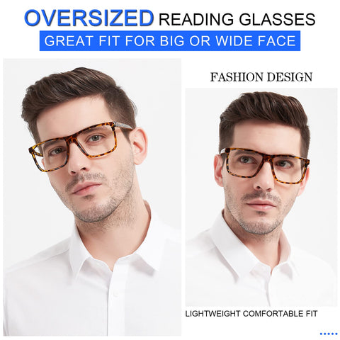 MARE AZZURO Oversized Square Reading Glasses Men Big Readers