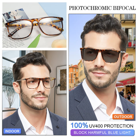 MARE AZZURO Photochromic Bifocal Reading Glasses Men Blue Light Blocking Readers Sunglasses 1.0 1.5 2.0 2.5 3.0 3.5 4.0