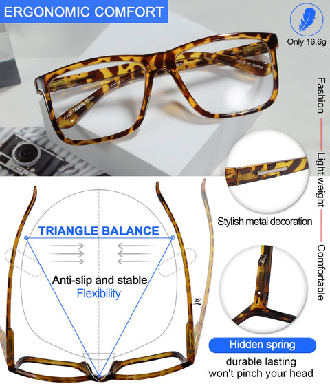 MARE AZZURO Oversized Square Reading Glasses Men Big Readers
