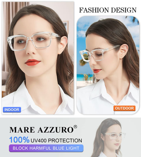 MARE AZZURO No Line Bifocal Reading Glasses Women Oversized Blue Light Blocking Readers