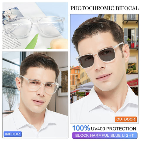 MARE AZZURO Photochromic Bifocal Reading Glasses Men Blue Light Blocking Readers Sunglasses 1.0 1.5 2.0 2.5 3.0 3.5 4.0