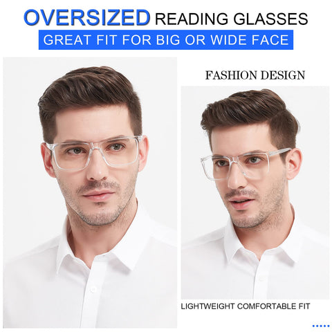 MARE AZZURO Oversized Square Reading Glasses Men Big Readers