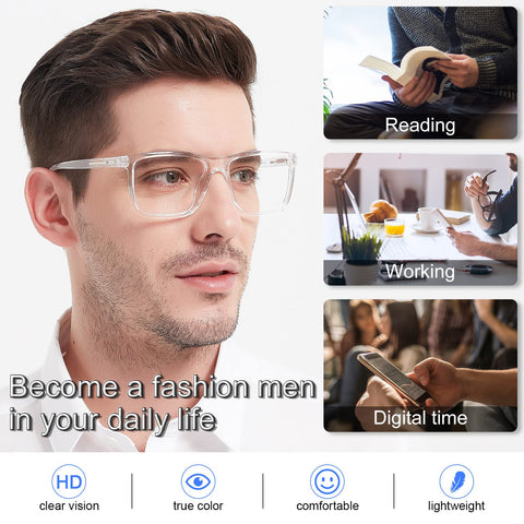 MARE AZZURO Oversized Square Reading Glasses Men Big Readers