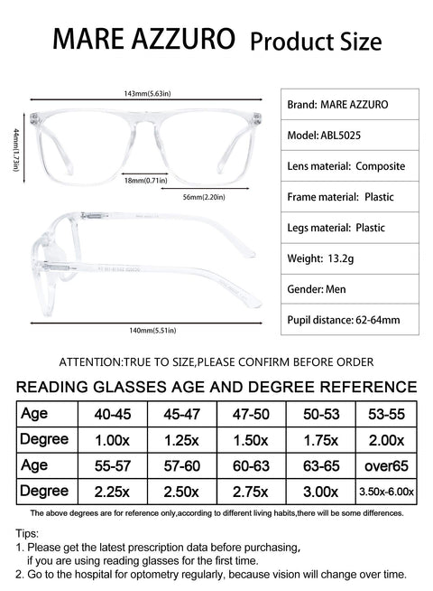 Large Blue Light Blocking Reading Glasses Men Computer Readers By Mare Azzuro