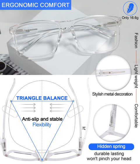 MARE AZZURO Oversized Square Reading Glasses Men Big Readers