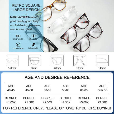 MARE AZZURO Big Frame Reading Glasses Men Square Readers  Designer Reading Glasses