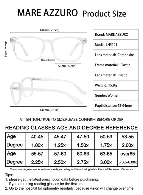 MARE AZZURO Blue Blocking Reading Glasses Women Computer Readers 0 1.0 1.25 to 6