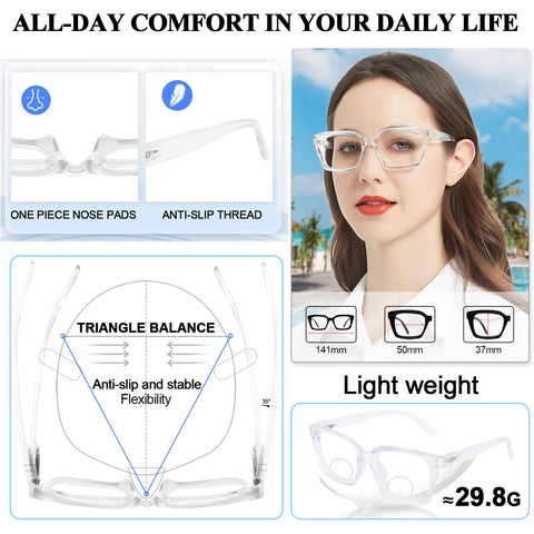 MARE AZZURO No Line Bifocal Reading Glasses Women Oversized Blue Light Blocking Readers