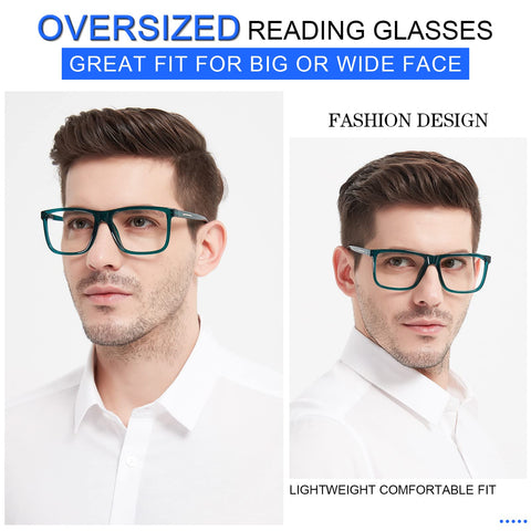 MARE AZZURO Oversized Square Reading Glasses Men Big Readers