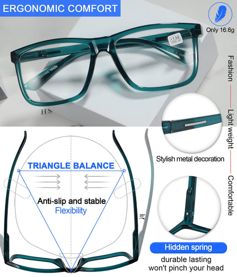 MARE AZZURO Oversized Square Reading Glasses Men Big Readers
