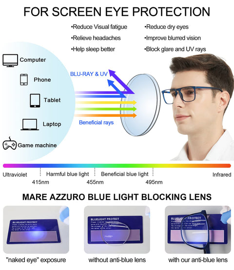 Large Blue Light Blocking Reading Glasses Men Computer Readers By Mare Azzuro